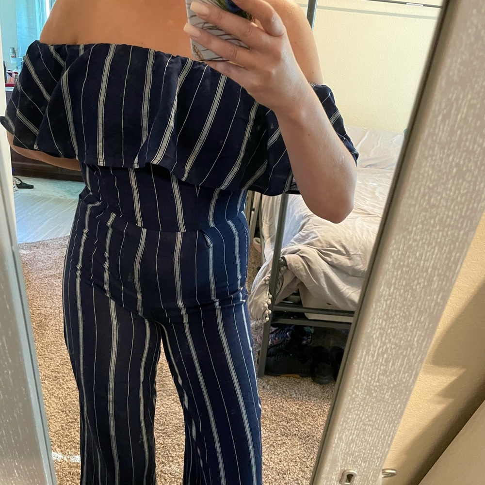 Altar’d State Navy Stripe Jumpsuit